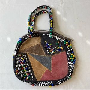 Vintage bubble bead round purse patchwork leather 1960s collection reminiscent